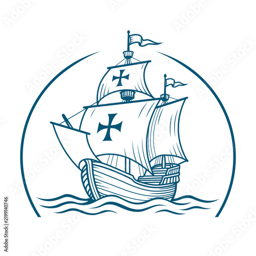 Historic Sailing Ship on Ocean Waves Vector