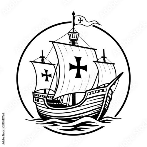 Historic Sailing Ship with Cross Sails Vector