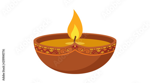 Traditional Diwali Clay Diya Oil Lamp Vector Illustration