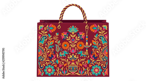Indian Festive Diwali Gift Bag with Traditional Floral Motifs Vector Illustration