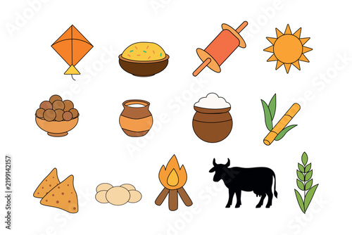 Indian Festival Icons Collection for Makar Sankranti and Pongal