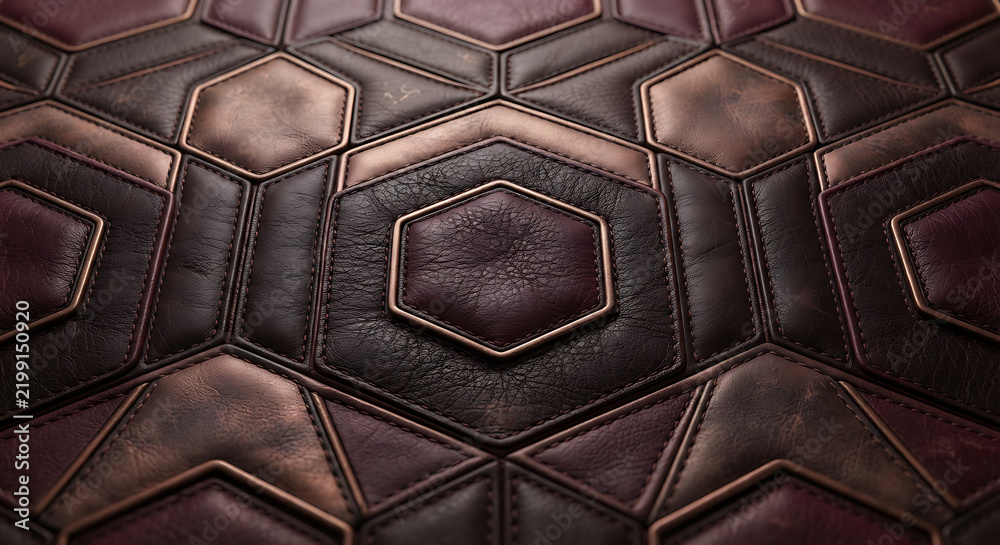Naklejka premium Luxury leather geometric hexagon pattern texture background in brown and burgundy tones