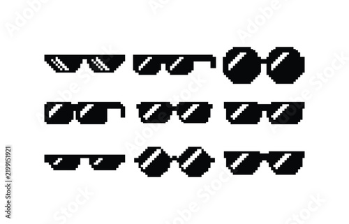 Poster Pixel glasses Black and White Stock icons Boss Sunglasses Silhouette Stock illustration And Vector 