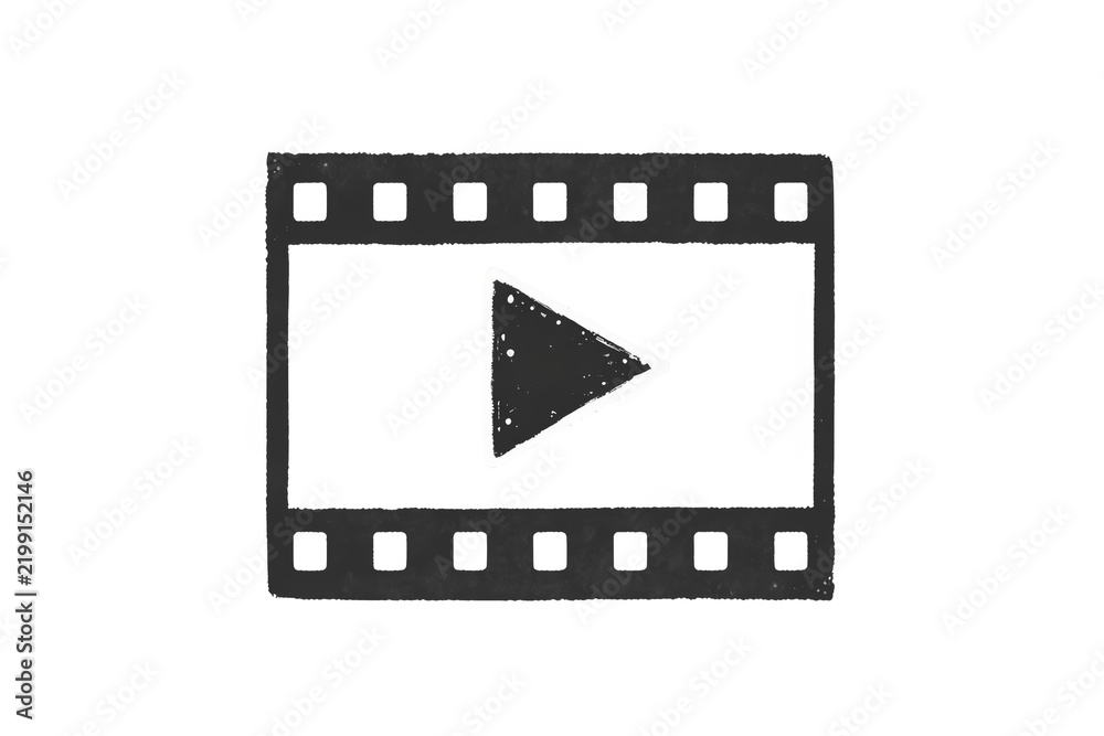Fototapeta premium Black film frame icon with central play symbol