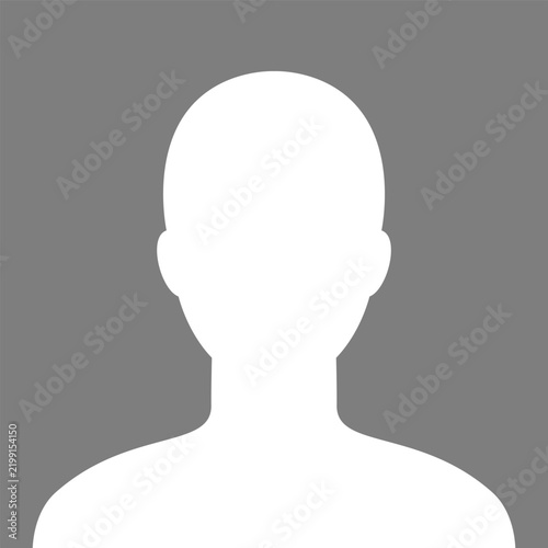 avatar silhouette featuring a blank white human head-and-shoulders profile on a neutral gray square background.