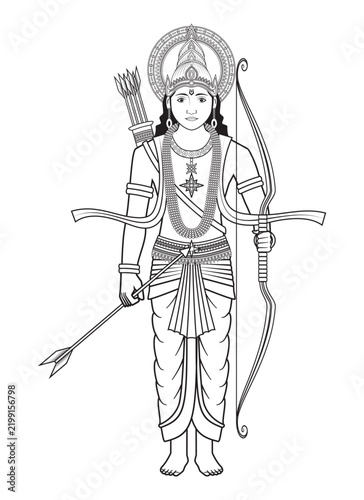 Line art illustration vector of Ramayana the Indian story of Prince Rama in Thailand called Ramakien drawing with detailed in black and white