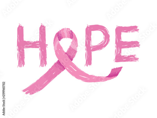 Hope breast cancer awareness concept with a pink ribbon. Breast cancer awareness month in October. Illustration vector typography suitable for poster, banner, card design, and social media.