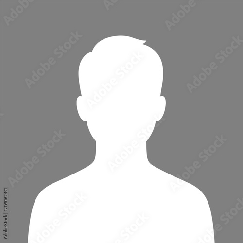 avatar silhouette featuring a blank white man head-and-shoulders profile on a neutral gray square background.