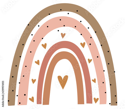 Boho Rainbow Vector Illustration with Hearts and Polka Dots