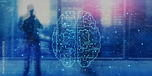 Plakat Artificial Intelligence Neural Brain Interface in Corporate Digital Environment