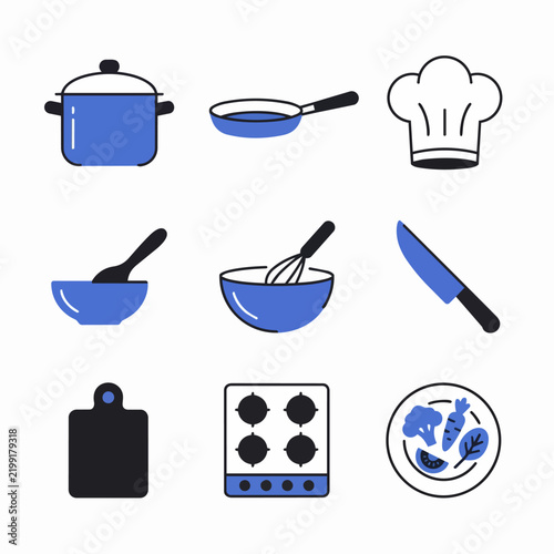 Kitchen cooking utensils and chef hat illustration