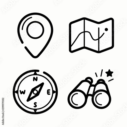 Navigation and exploration icons set in black and white