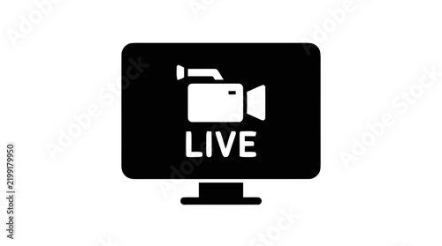 Vector illustration of live video streaming icon on computer monitor on a transparent background