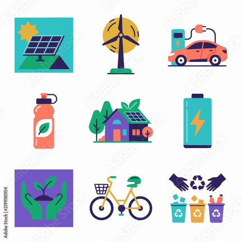 Renewable Energy and Eco Friendly Lifestyle Icons