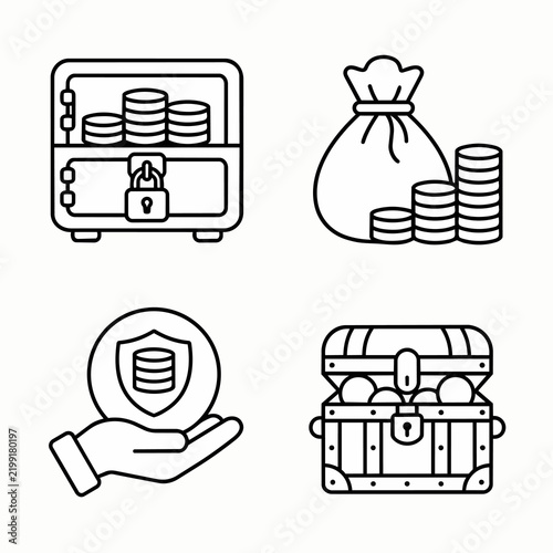 Secure storage and wealth protection icons set