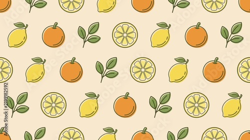 Citrus Fruit Animated Seamless Pattern Looping Background