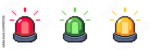 Industrial Warning Light Pixel Art Set, Red Green Yellow Signal Indicators