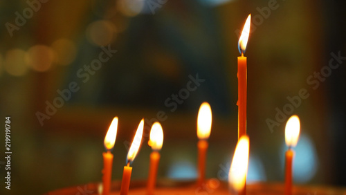 Fotografie Orthodox church candles closeup with blurred background
