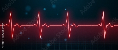 Red glowing ECG heartbeat line on dark medical background