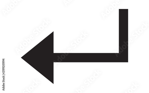 Black arrow pointing left with a right angle turn direction pointer