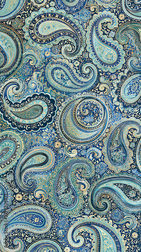 Elegant Blue and Turquoise Paisley Pattern Background