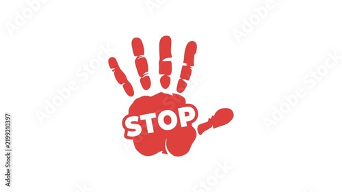 4K animation of Red Stop Handprint Icon Symbol for Warning, Protest, Safety and No Entry Signage