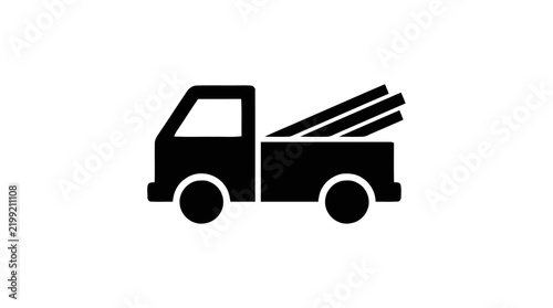 Vector illustration of pickup truck carrying construction materials, pipes or lumber icon on a transparent background