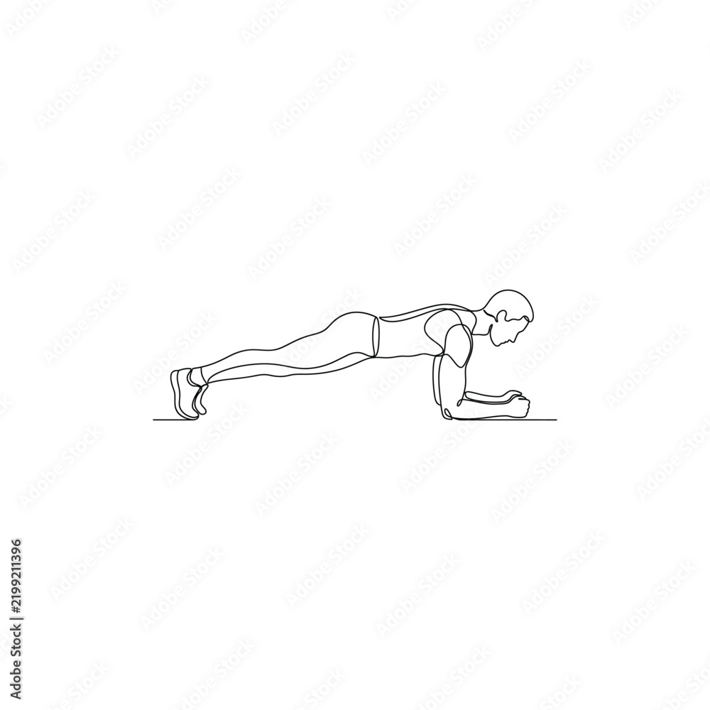 Fototapeta premium Continuous Line Drawing of Man Doing Plank Exercise Illustration