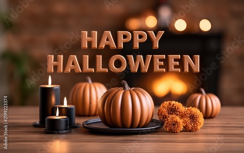 Festive Halloween Celebration with Pumpkins and Candles