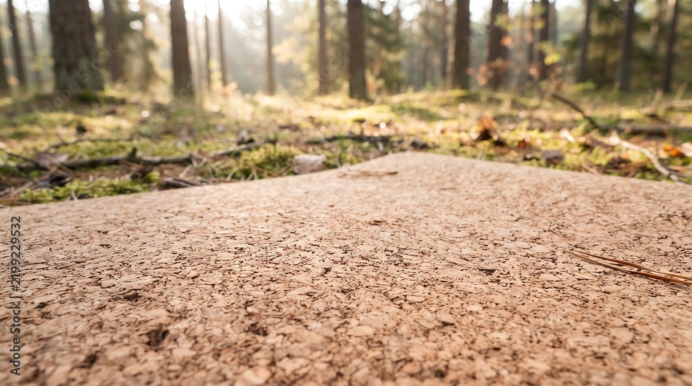 Fototapeta premium Natural Cork Yoga Mat Texture Outdoors in a Forest