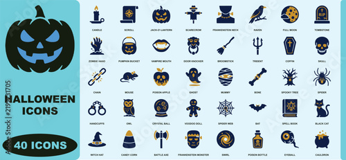 Forty halloween themed featuring spooky creatures, and party decorations set pumpkin ghost