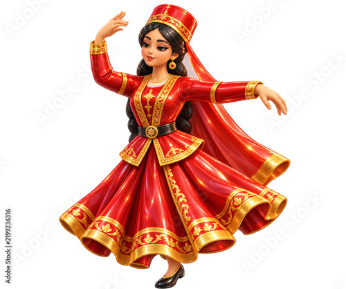 3D Azerbaijani Traditional Folk Dance girl  in National Costumes
