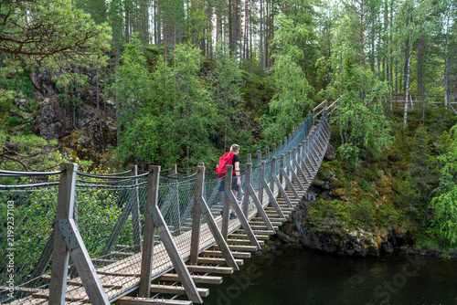 Woman hiking in Lapland Finland