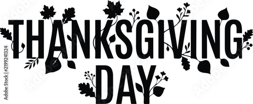 Thanksgiving day text with autumn leaves and berries