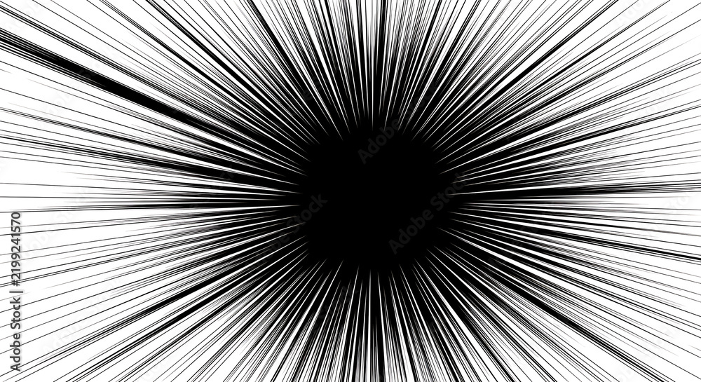 Fototapeta premium Abstract Black and White Manga Speed Lines Radiating from a Central Point for Dynamic Motion and Comic Book Action Effect