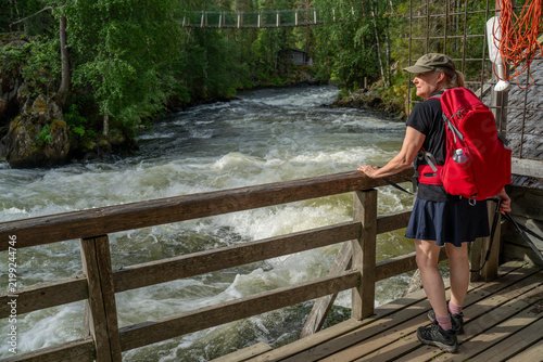 Woman hiking in Lapland Finland