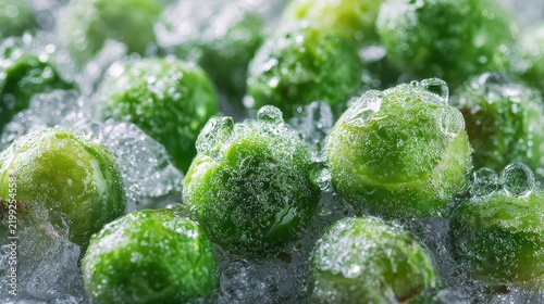 Fresh Green Green Peas with Water Droplets Close-Up Showing Juicy Texture and Natural Freshness