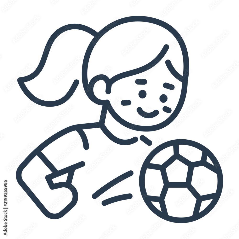 Fototapeta premium Line Art Girl Playing Soccer Icon for Sports Team Merchandise Branding