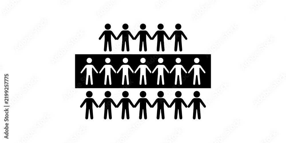 Fototapeta premium Teamwork organization strategy people in rows for collaboration and business planning with copy space for messages.