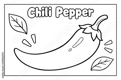 Chili pepper coloring page for children featuring simple line art vegetable illustration with bold black outlines