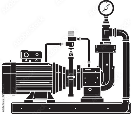 Industrial Water Mechanical Pump System Line Art Vector Illustration