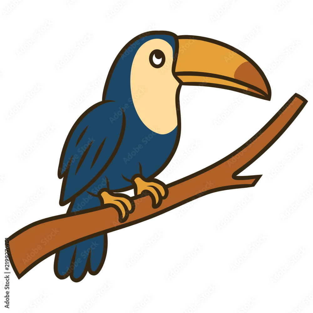 Obraz premium Cartoon Toucan Perched on a Branch Illustration