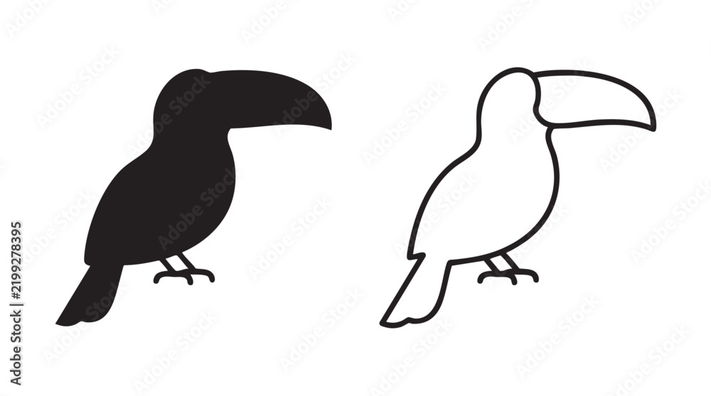 Obraz premium toucans silhouette with line art vector icon design featuring toucan