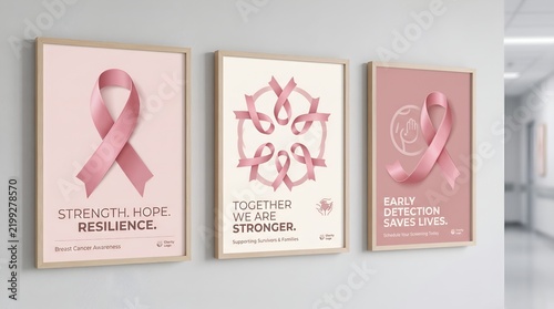 Breast cancer awareness posters mockup set on hospital wall