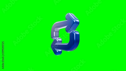 Glossy blue 3D refresh icon on chroma key green background