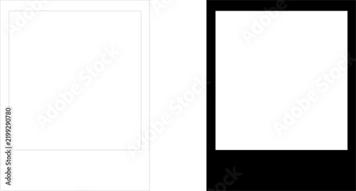 Vintage instant photo frames set, blank retro film borders in black and white, minimalist analog photography placeholders for scrapbooking and design isolated PNG with Transparent Background