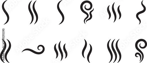 Doodle steam icons set featuring hand drawn wavy lines and swirls representing heat and vapor