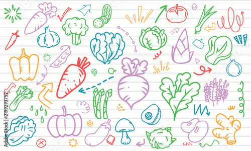 Hand Drawn Fresh Vegetable Notebook Paper Background
