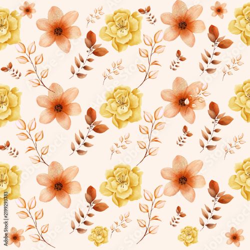 Watercolor floral stripe seamless pattern with pink background and elegant lace details