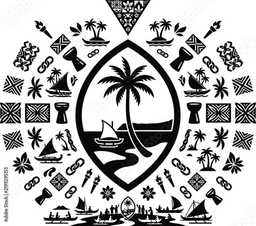guam seal vector illustration with cultural symbols and scenic landscape elements